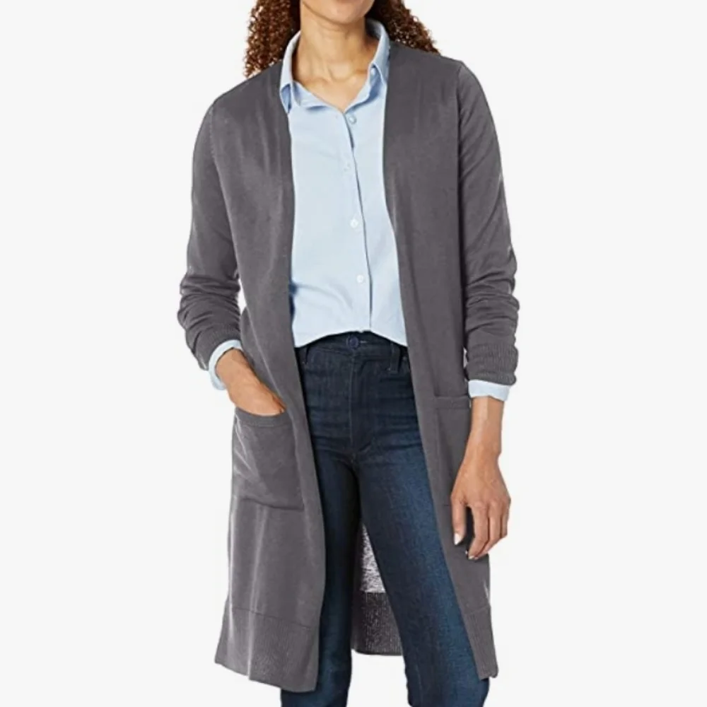 Amazon Essentials Lightweight Longer Length Cardigan Sweater Heather Gray 5X